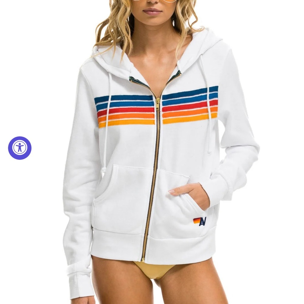 5 Stripe Hoodie-White with USA stripes.